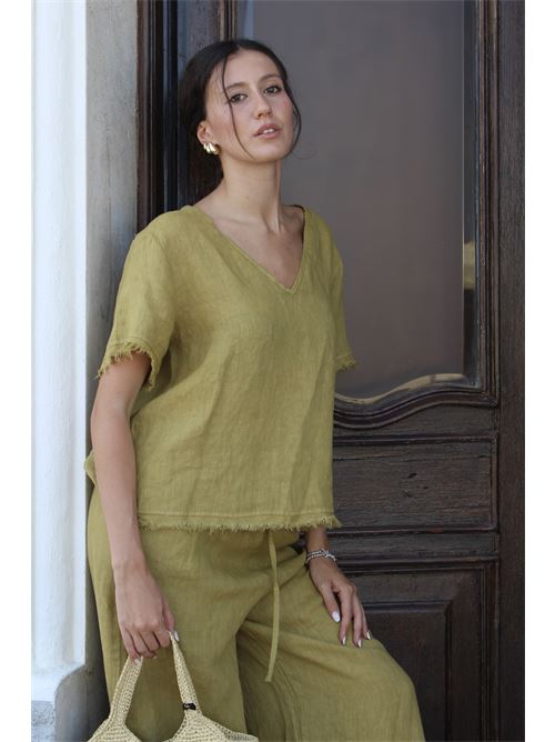 T-shirt scollo v taglio vivo HAVEONE | TVE-N1654